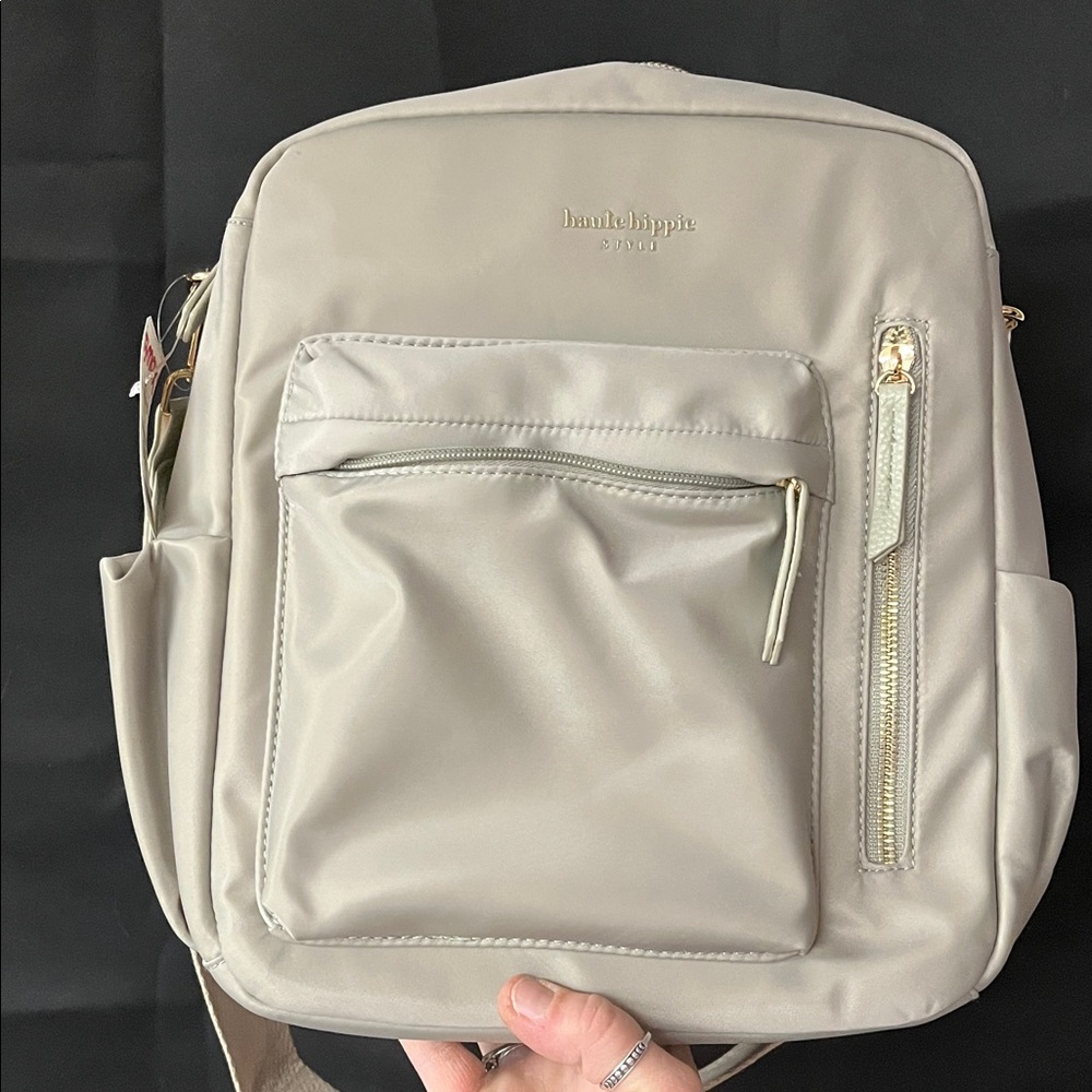 Haute Hippie Green On the Go Backpack Viral Decorative Beige Strap NWT